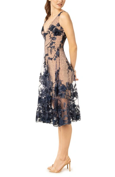 Shop Dress The Population Audrey Embroidered Fit & Flare Dress In Navy/ Nude
