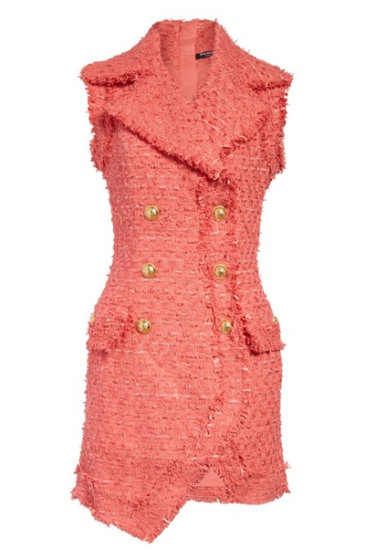 Shop Balmain Double Breasted Tweed Asymmetric Minidress In 4al Rose Saumon