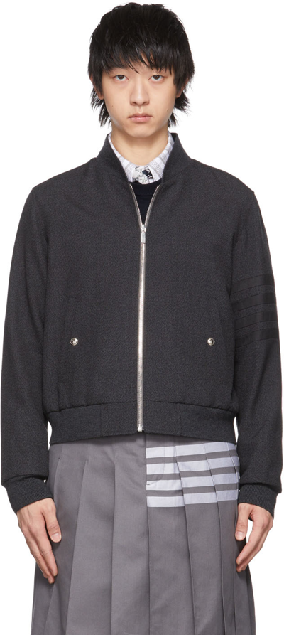Shop Thom Browne Grey Wool 4-bar Bomber Jacket In 025 Dark Grey