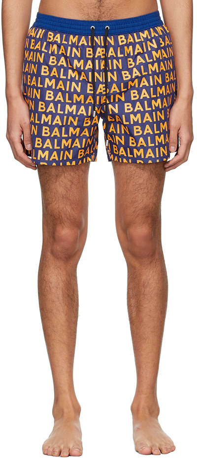 Shop Balmain Blue Polyester Swim Shorts In 436 Electric Blue