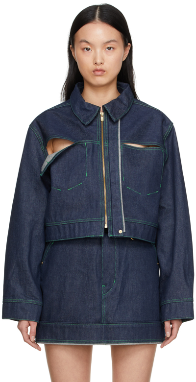 Shop Jacquemus Navy 'la Veste De Nimes' Denim Jacket In 380 Navy