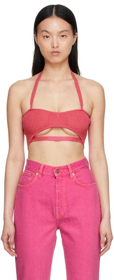 Shop Jacquemus Pink 'le Bandeau Beijo' Bra In 430 Pink