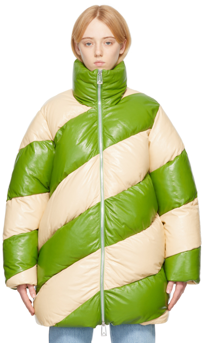 Shop Bottega Veneta Green & Yellow Leather Jacket In 7400 Butter/lizard