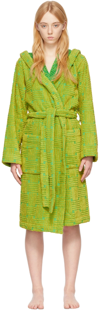 Shop Bottega Veneta Green Cotton Robe In 7072 Parakeet/kiwi