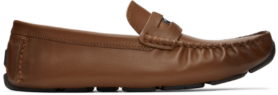 Shop Coach Brown Leather Coin Driver Loafers In Saddle