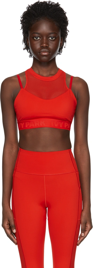 Shop Adidas X Ivy Park Red Recycled Polyester Sports Bra