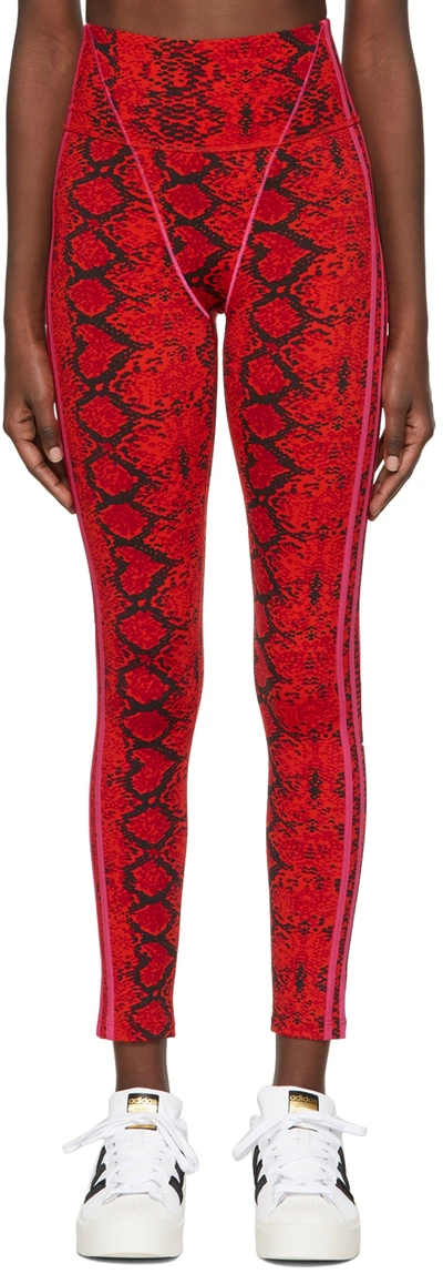 Shop Adidas X Ivy Park Red Recycled Polyester Sport Leggings In Red/black