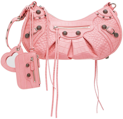 Shop Balenciaga Pink Croc Small 'le Cagole' Shoulder Bag In 5812 Sweet Pink