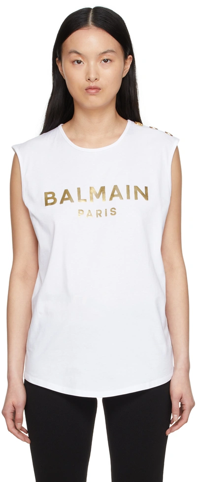 Balmain Logo-print Sleeveless T-shirt In White