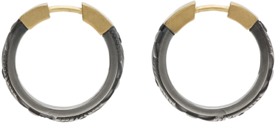 Shop Maison Margiela Gunmetal & Gold Hoop Earrings In 965 Yellow Gold + Br