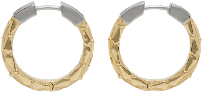 Shop Maison Margiela Gold & Silver Two-tone Earrings In 968 Yellow Gold + Pa