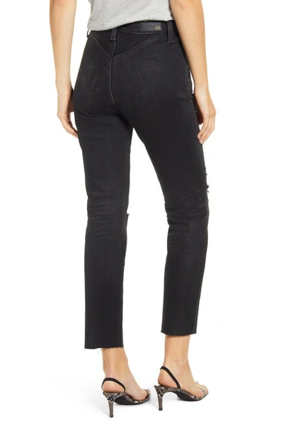 Ag Isabelle X High Waist Ripped Raw Hem Ankle Jeans In 2yrs Distinct Black