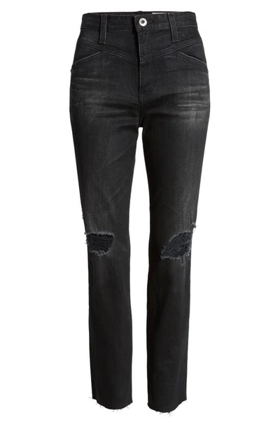 Ag Isabelle X High Waist Ripped Raw Hem Ankle Jeans In 2yrs Distinct Black