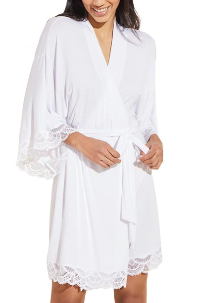 Shop Eberjey Mariana Lace Trim Jersey Robe In White