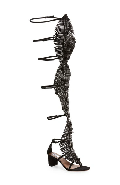 Shop Alaïa Studded Feather Gladiator Sandal In Noir