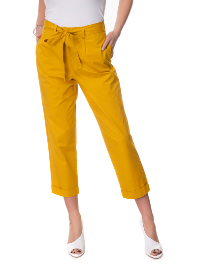 Shop Maria Bellentani Cotton Trousers With Drawstring In Yellow