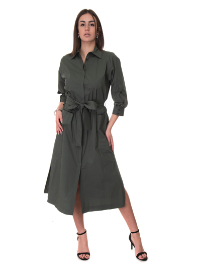 Shop Seventy Cotton Shirtwaister-dress In Deep Green