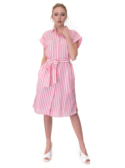 Shop Hugo Boss Boss Sleeveless Linen Dress Bianco-rosa  Woman