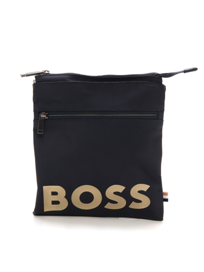 Hugo Boss Boss Shoulder Bag In Logo-textile Blue Nylon Man | ModeSens