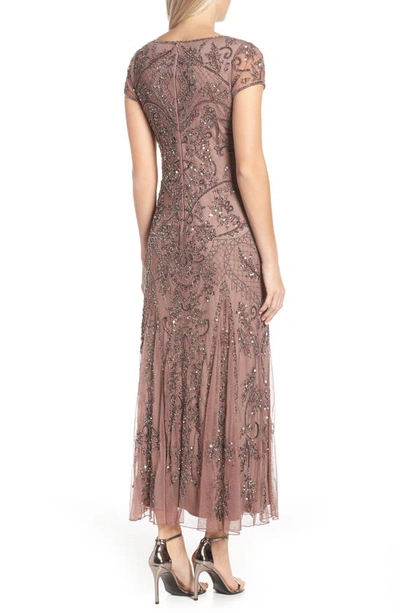 Shop Pisarro Nights Beaded Mesh Midi Cocktail Dress In Mauve