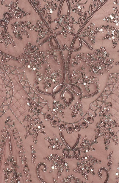 Pisarro Nights Beaded Mesh Column Gown In Mauve