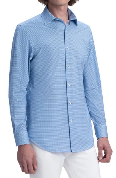 Shop Bugatchi Tech Knit Stretch Cotton Button-up Shirt In Aqua