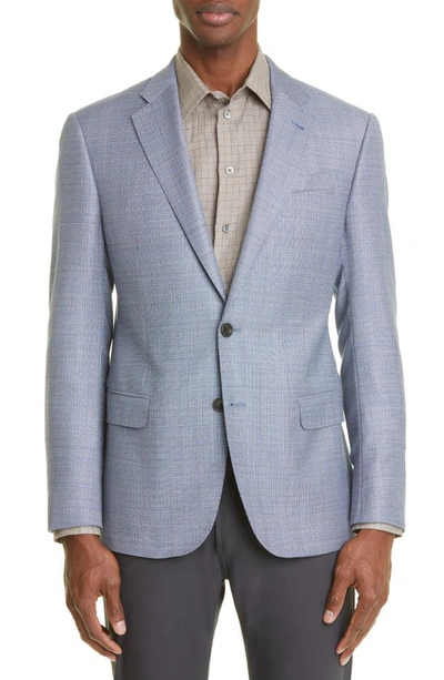 Shop Emporio Armani Textured Plaid Light Wool Sport Coat In Solid Bright Blue