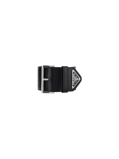 Prada Logo-plaque Arm Bracelet In Black | ModeSens