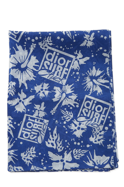 Pre-owned Dior Blue & White Cotton Surf Scarf