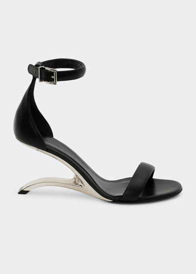 Shop Alexander Mcqueen Arc Calfskin Architectural-heel Sandals In Blk Silver