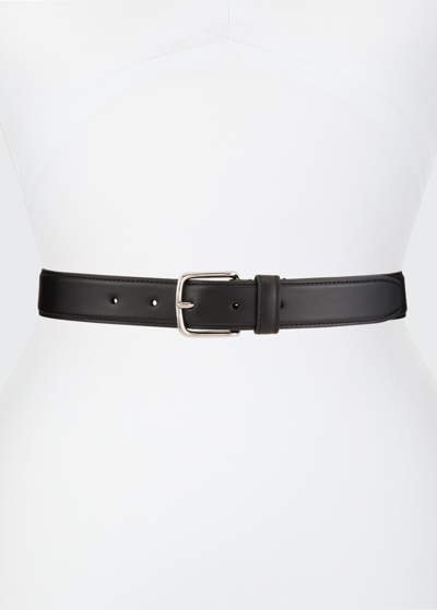 Shop The Row Classic Calf Leather Belt In Dark Brown Shg