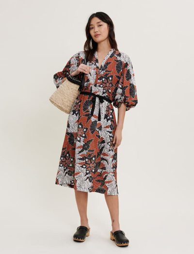 Printed Cotton Voile Dress In Ethnic Terracotta