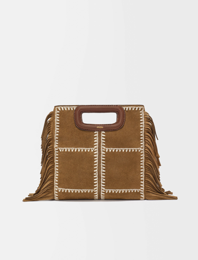 Shop Maje Suede Leather M Bag In Tobacco