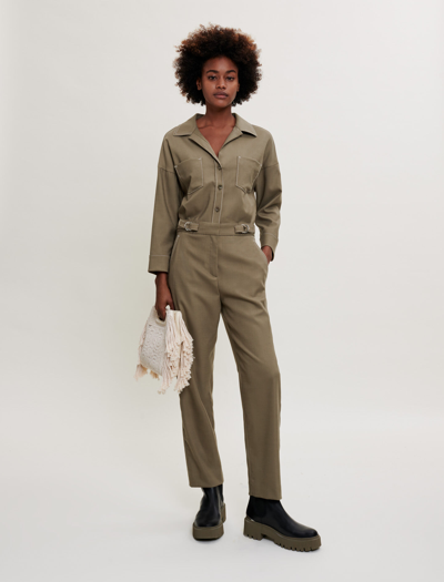 Shop Maje Straight-leg Jumpsuit For Spring/summer In Khaki