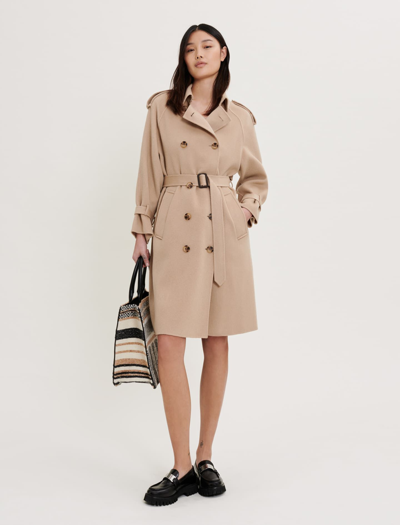 Maje Grenchman Belted Double breasted Wool blend Trench Coat In