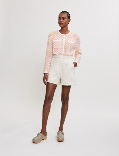 Shop Maje Tulle Shorts Embroidered With Sequins For Spring/summer In Ecru