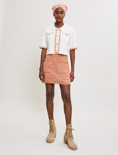 Shop Maje Tweed Skirt With Braided Trim For Spring/summer In Orange