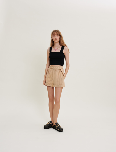 Shop Maje Knitted Crop Top With Straps For Fall/winter In Black