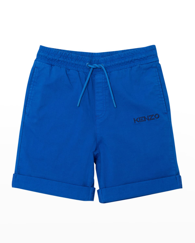 Shop Kenzo Boy's Logo Twill Drawstring Shorts In 85m-indigo Blue
