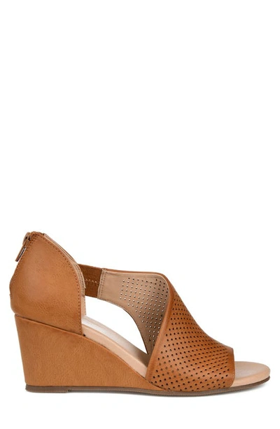 Shop Journee Collection Aretha Perforated Wedge Sandal In Cognac