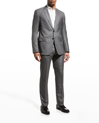 Shop Giorgio Armani Men's Textured Solid Wool-silk Suit In Solid Medium Grey