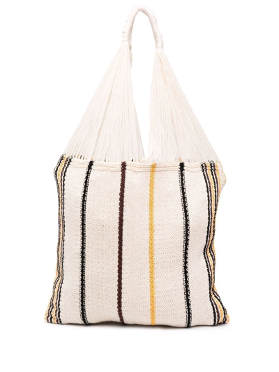 Shop Jil Sander Striped-knit Shoulder Bag In 中性色