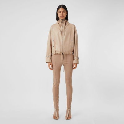 Shop Burberry Lambskin Cropped Jacket In Soft Fawn