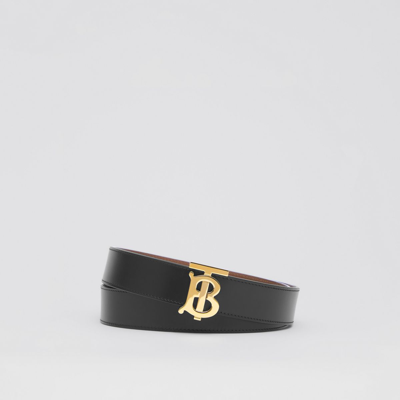 Shop Burberry Leather Reversible Tb Belt In Black/tan/gold