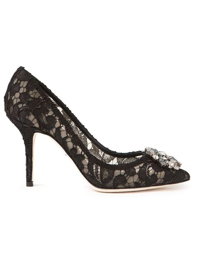 Dolce & Gabbana Bellucci Crystal-embellished Lace Pumps In Black