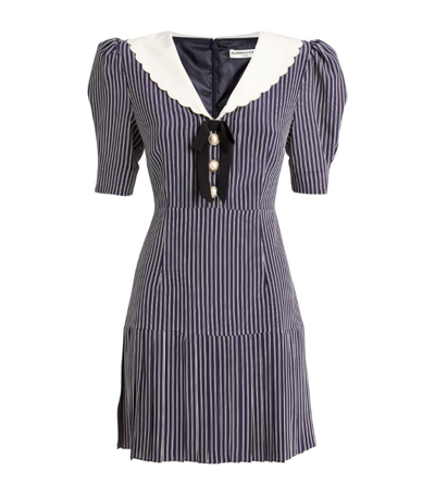 Shop Alessandra Rich Silk Striped Mini Dress In Blue