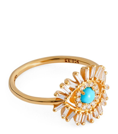Shop Suzanne Kalan Yellow Gold, Diamond And Turquoise Evil Eye Ring (size 5)