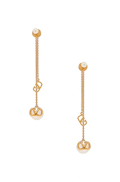 Shop Valentino V Logo Signature Pearl Drop Earrings In Oro & Cream