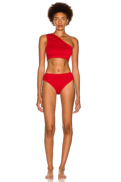Shop Bottega Veneta Nylon Crinkle Bikini Set In Scarlet