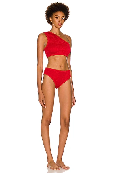 Shop Bottega Veneta Nylon Crinkle Bikini Set In Scarlet